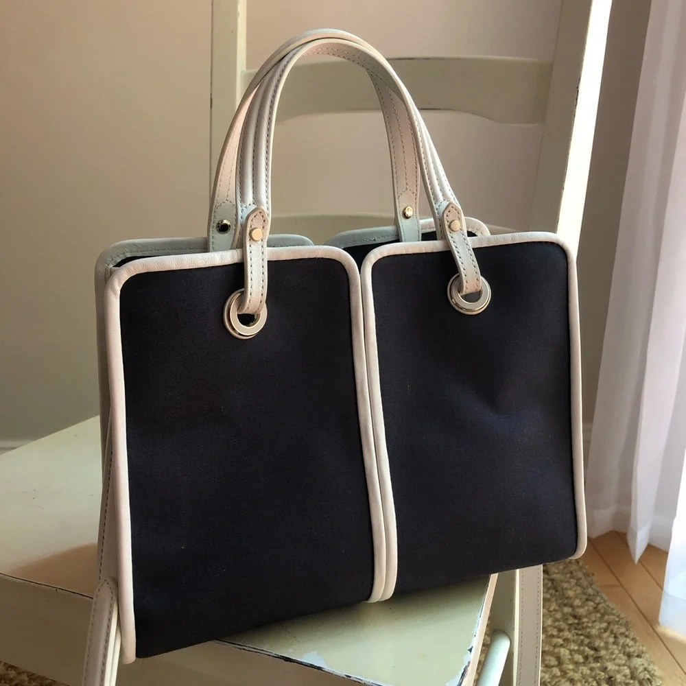 New: Kate Spade Sam Canvas Satchel. Navy with White Leather.